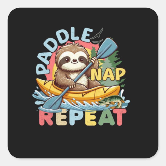 Sticker Carré Funny Sloth Outdoor - Kayaking Sloth (Devant)