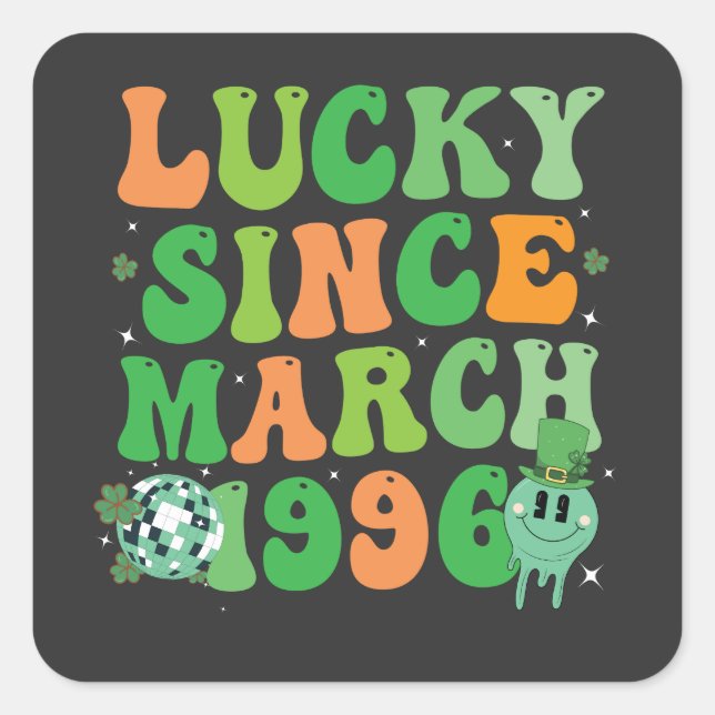 Sticker Carré Funny St Patrick's Day Lucky depuis mars 1996 (Devant)