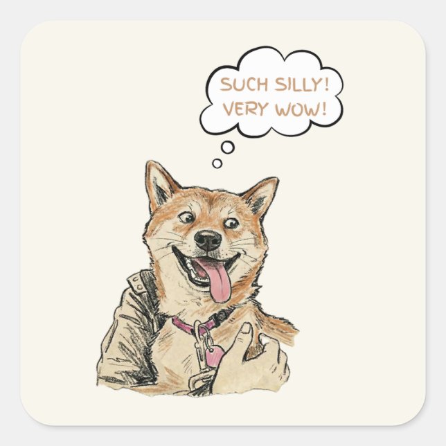 Sticker Carré Funny "Such Silly Very Wow" Shiba Inu Doge MemeArt (Devant)
