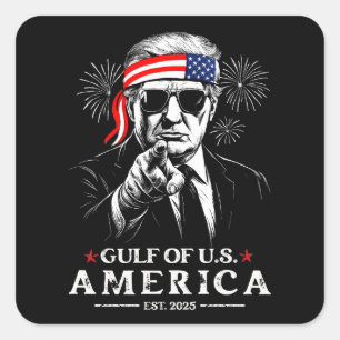 Sticker Carré Funny Trump Golfe Des USA Amérique 2025 4 juillet