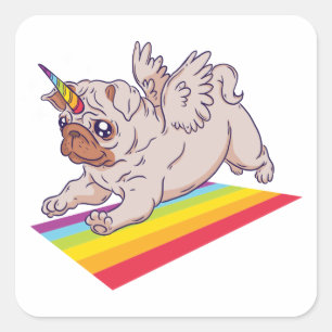 Sticker Carré Funny Unicorn Carlin Chien Coquelicot Bonjour, L'A