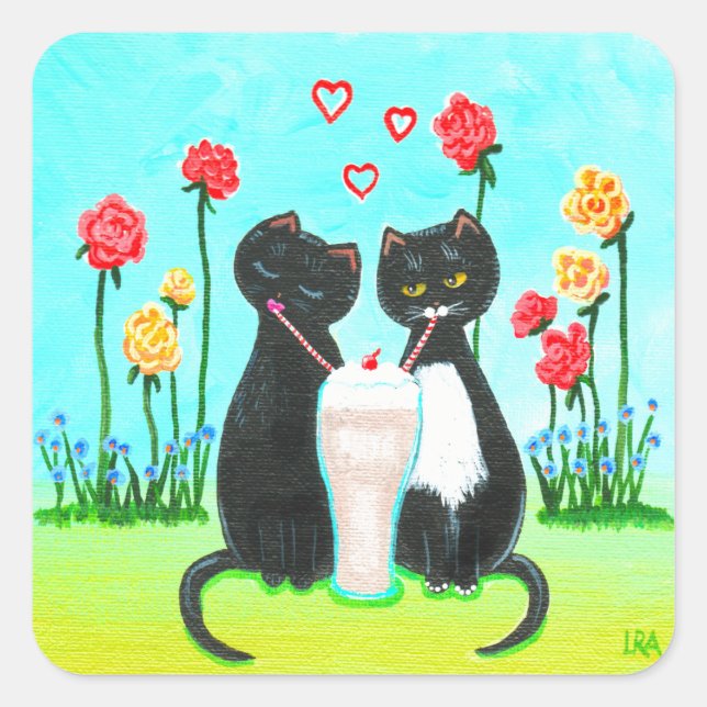 Sticker Carré Funny Valentine Cats Créationarts (Devant)