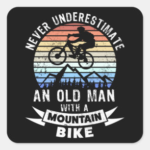 Sticker Carré Funny Vieux Homme VTT Cadeau MTB