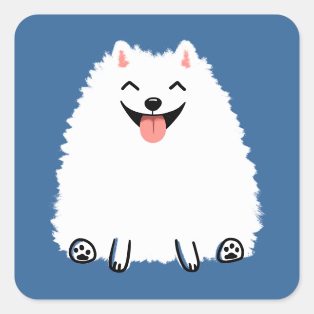 Sticker Carré Funny White Pomeranian (Devant)