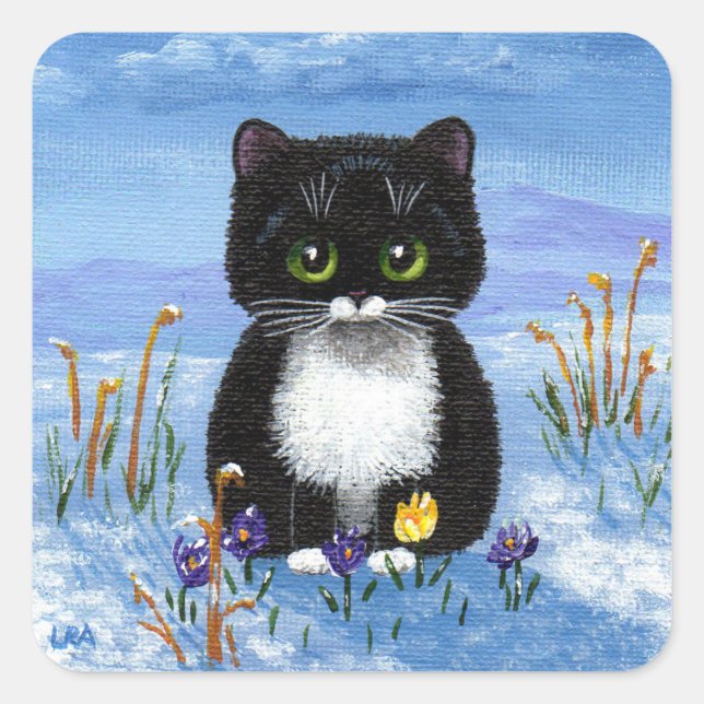 Sticker Carré Funny Winter Black Cat Créationarts (Devant)