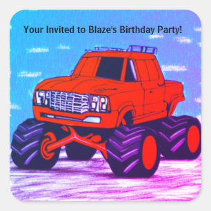 Sticker Carré Furie Blazing Personnalisable : Le Camion Monster