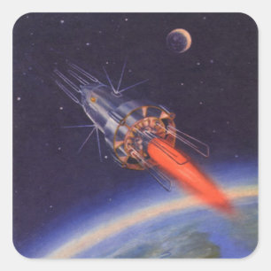Sticker Carré Fusée de science-fiction vintage dans l'espace au-