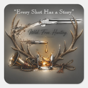 Sticker Carré Fusil de chasse sauvage et libre et balle en Bourb