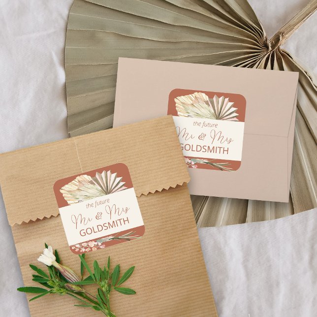 Sticker Carré Futur Enveloppe Mariage M. et Mme Terracotta (Future Mr & Mrs stickers from my Boho Palm Bridal Shower Collection)