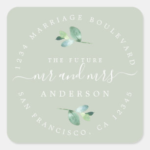 Sticker Carré Futur M. Mme Foliage Mariage Adresse de retour
