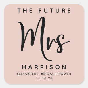 Sticker Carré Futur Mme Personnalisée Fête des mariées rose pâle