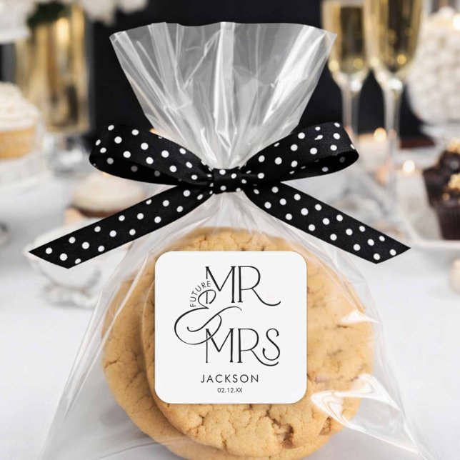 Sticker Carré Futur Monsieur et Madame Engagement (Future Mr and Mrs Engagement Favor stickers)