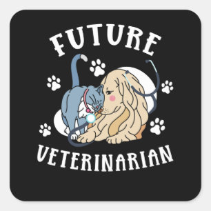 Sticker Carré Futur Vétérinaire Fille Cute Amoureux des chiens C