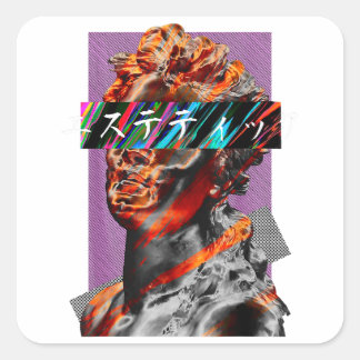 Sticker Carré Futurisme Japonais Vaporwave Esthétique