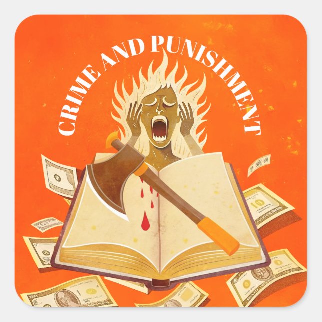 Sticker Carré Fyodor Dostoevsky, Citation crime et punition (Devant)