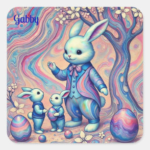 Sticker Carré GABBY ~ EASTER BUNNY et ses enfants ~