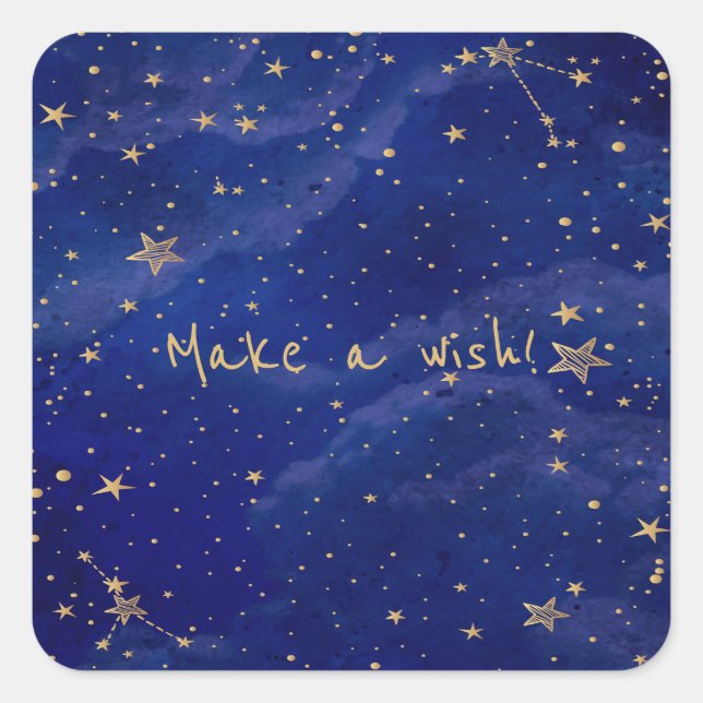 Sticker Carré Galaxie bleue avec étoiles d'or (Devant)