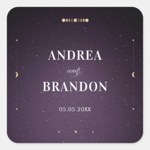 Sticker Carré Galaxie violette Mariage de lune mystique d'or cél