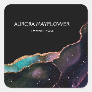 Sticker Carré Galaxy Agate Merci Élégant Moderne Turquoise Ruby