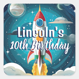 Sticker Carré Galaxy Astronaut Navette spatiale Rocketship Anniv