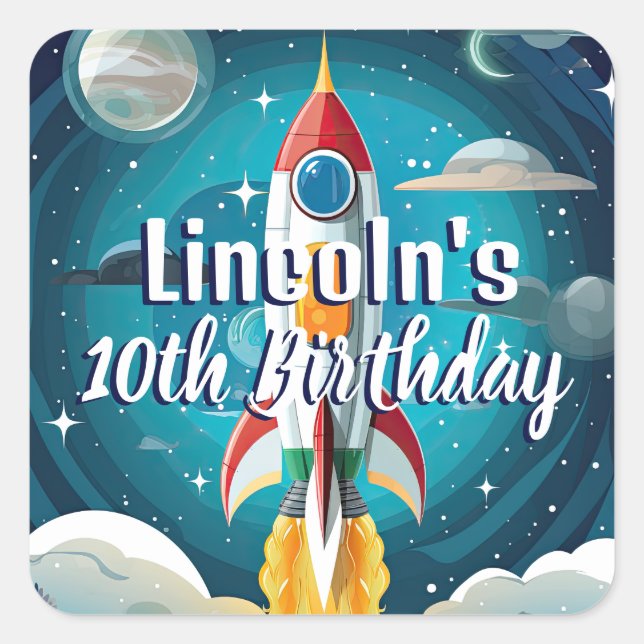 Sticker Carré Galaxy Astronaut Navette spatiale Rocketship Anniv (Devant)