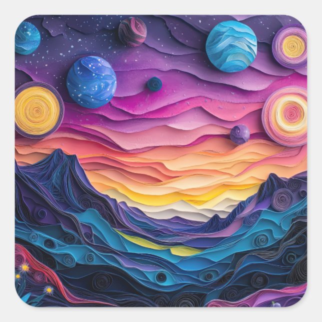 Sticker Carré Galaxy Espace extra-atmosphérique Étoiles Planètes (Devant)