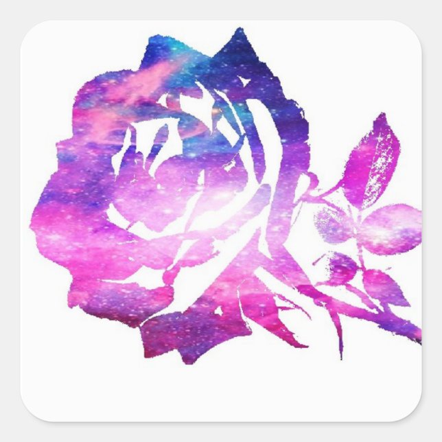Sticker Carré Galaxy Rose forme rose et violet étoiles brillante (Devant)