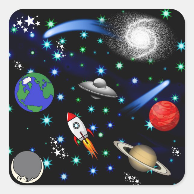 Sticker Carré Galaxy Universe - Planètes, Étoiles, Comètes, Rock (Devant)
