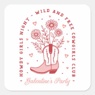 Sticker Carré Galentines fête filles nuit cowgirls club girly