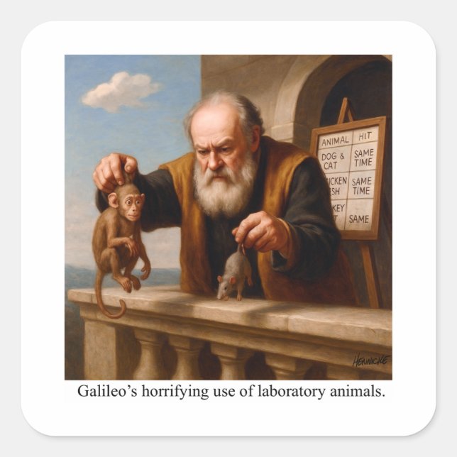 Sticker Carré Galileo’s horrifying use of laboratory animals. (Devant)