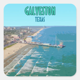 Sticker Carré Galveston Texas Pier Shore Vintage