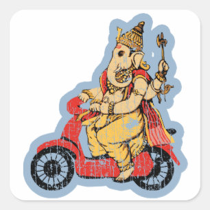Sticker Carré Ganesha chevauchant un scooter