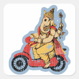 Sticker Carré Ganesha chevauchant un scooter