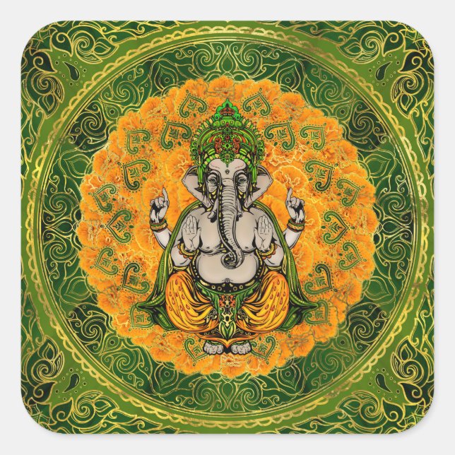 Sticker Carré Ganesha dans les fleurs de Marigold et la décorati (Devant)