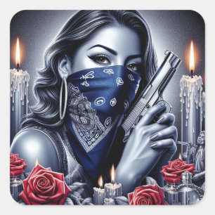 Sticker Carré Gangster Girl Hip hop chicano art Design