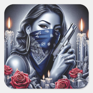 Sticker Carré Gangster Girl Hip hop chicano art Design
