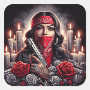 Sticker Carré Gangster Girl Hip hop chicano art graphique