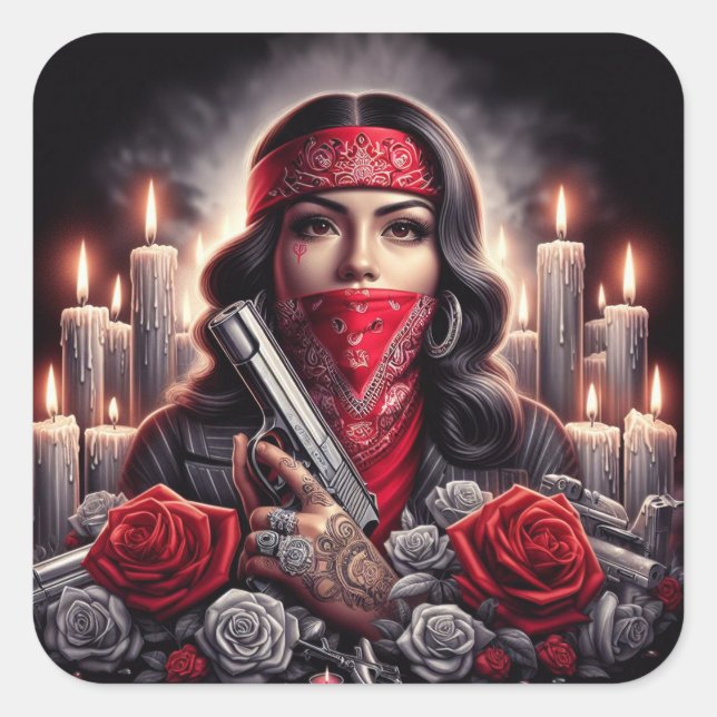 Sticker Carré Gangster Girl Hip hop chicano art graphique (Devant)