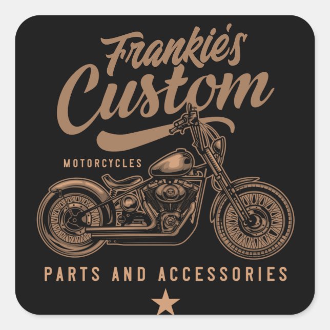 Sticker Carré Garage de motocyclette Bobber personnalisé (Devant)