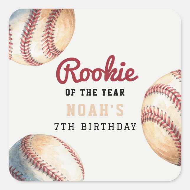 Sticker Carré Garçon d'anniversaire de baseball vintage (Devant)