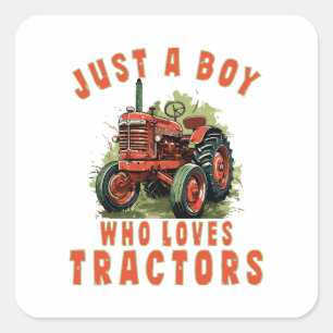 Sticker Carré Garçon de la vie rurale qui aime les tracteurs