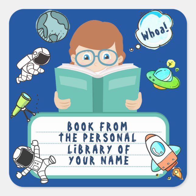 STICKER CARRÉ GARÇON D'ÉCOLE, LIVRE D'ÉTUDIANT, ENFANT, ENFANT,  (Devant)