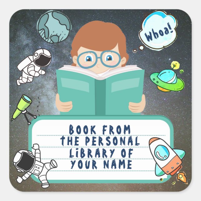 STICKER CARRÉ GARÇON D'ÉCOLE, LIVRE D'ÉTUDIANT, ENFANT, ENFANT,  (Devant)