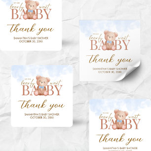 Sticker Carré Garçon on peut attendre Baby shower