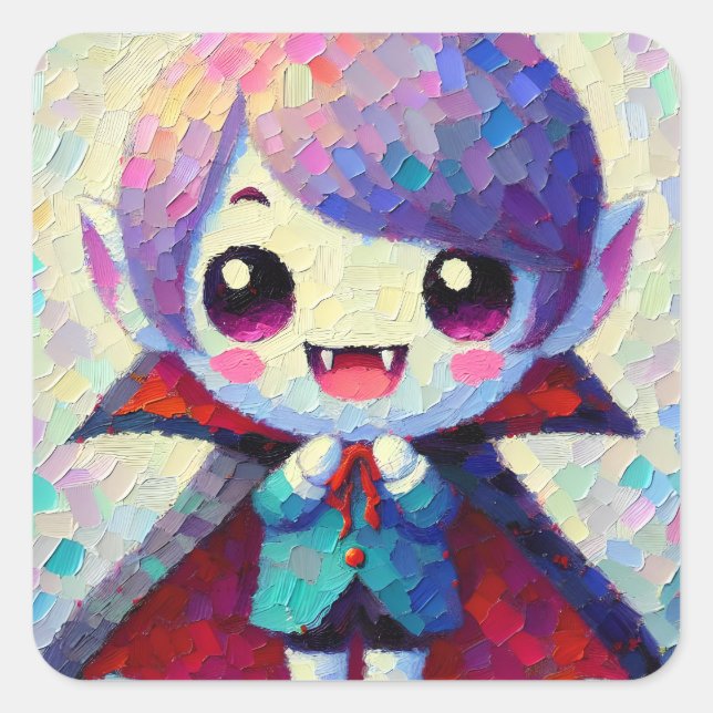 Sticker Carré Garçon Vampire Mignon Kawaii  (Devant)
