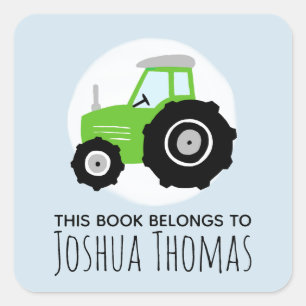 Sticker Carré Garçons Bleu Ce livre fait partie de Green Tractor
