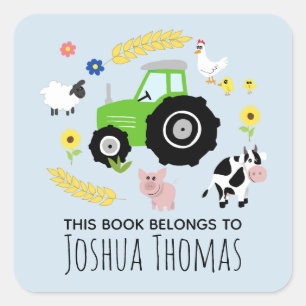 Sticker Carré Garçons Bleu Ce livre fait partie de Green Tractor