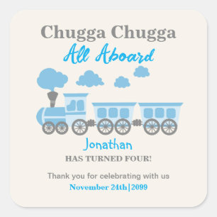 Sticker Carré Garçons Blue Train N'importe quel âge fête d'anniv