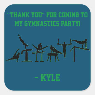 STICKER CARRÉ GARÇONS GYMNASTICS FÊTE D'ANNIVERSAIRE PERSONNALIS