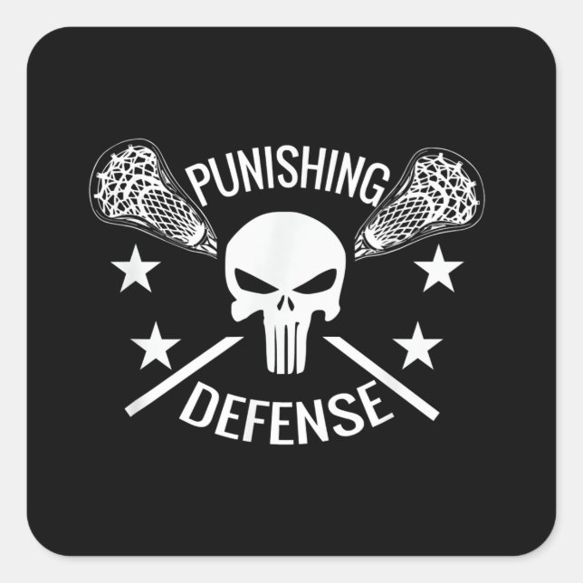 Sticker Carré Garçons Lacrosse Crâne et bâtons Cadeau (Devant)